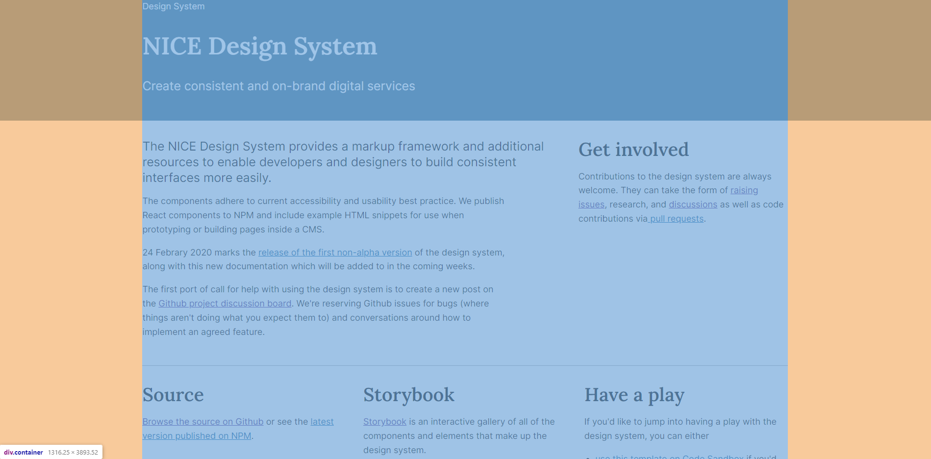Screenshot of the NICE design system site
